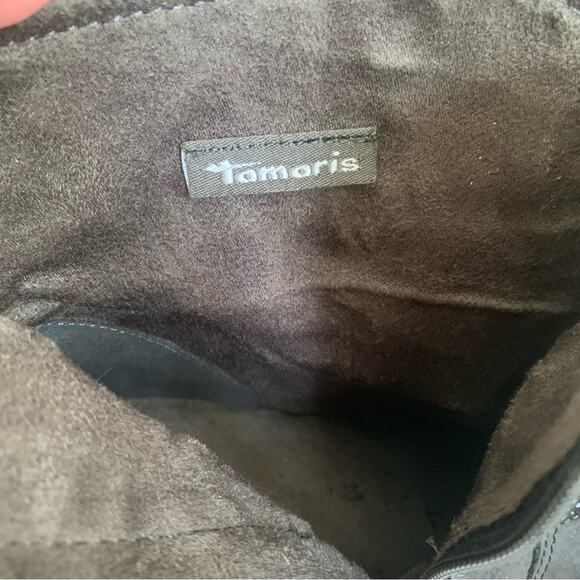 Tamaris Black Leather Buckle Accent Side Zip Ankle Boots Size 7.5 - Picture 10 of 10